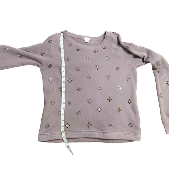 J. Crew Grey Silver Sparkle Beaded Accents Crewneck Sweatshirt Women’s S Holiday - Picture 10 of 13